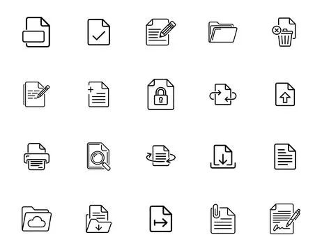 Document and File Management Icons set Stock Illustration