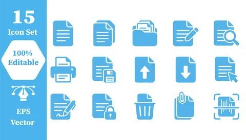 Document and file management vector icon set with document business managemen Illustrazione stock