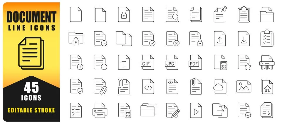 Document And Files Line Icon Set Stock Illustration