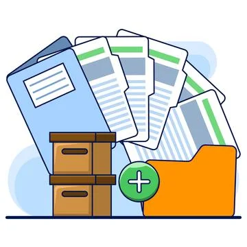 Document and media content concept. Monitor display with yellow folders. Stock Illustration