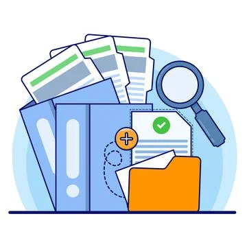 Document and media content concept. Monitor display with yellow folders. Stock Illustration