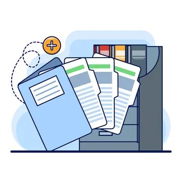 Document and media content concept. Monitor display with yellow folders. Stock Illustration