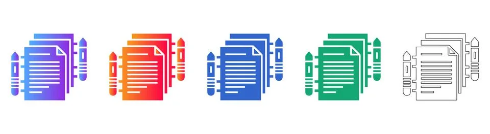 Document and Pen Icons Set Stock Illustration