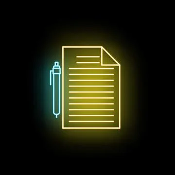 Document and pen neon glow icon for signing contracts 스톡 일러스트