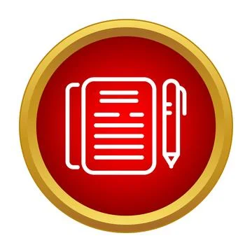 Document and pen on red button icon Illustrazione stock