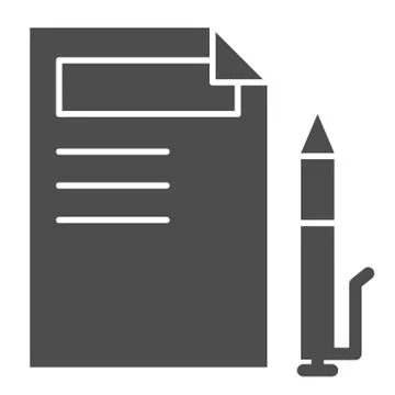 Document and pen solid icon. Paper and pencil vector illustration isolated on Illustrazione stock