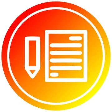 Document and pencil circular in hot gradient spectrum Ilustração Stock