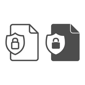 Document and security emblem with lock line and solid icon, web security concept Illustrazione stock