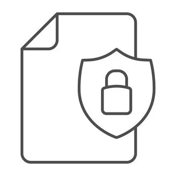 Document and security emblem with lock thin line icon, web security concept Illustrazione stock