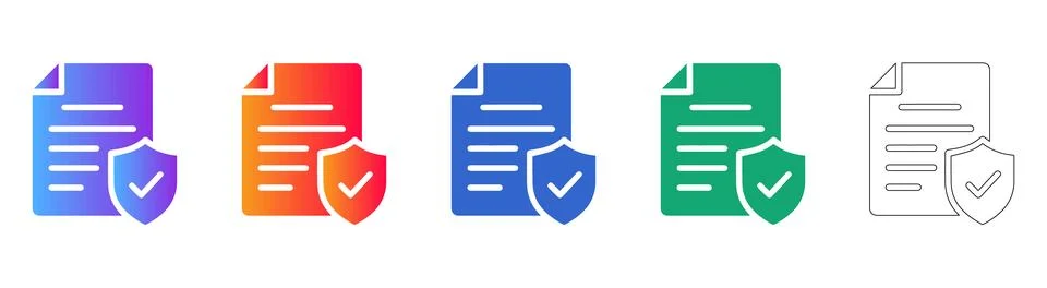 Document and Shield Security Icon Set Stock Illustration