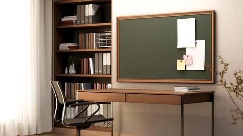 Document and sticky note pinning on bulletin blackboard over wooden table b.. 스톡 일러스트