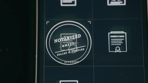 Document animated icon labeled Request with stamp Notarized overlay Stock Footage 333837874