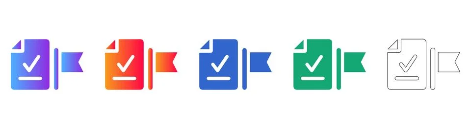 Document Approval and Flagging Icon Set Stock Illustration