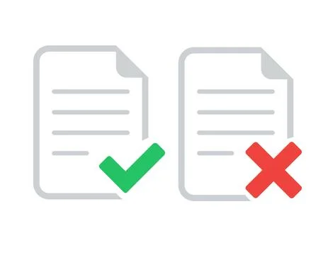 Document approval and rejection icon set with file validation symbols イラスト素材