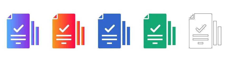 Document Approval and Success Icon Set Stock Illustration