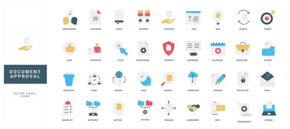 Document approval, audit verification, certified permission, review color icon Stock Illustration