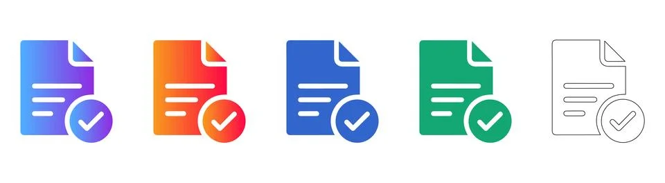 Document Approval Checkmark Icon Set Stock Illustration