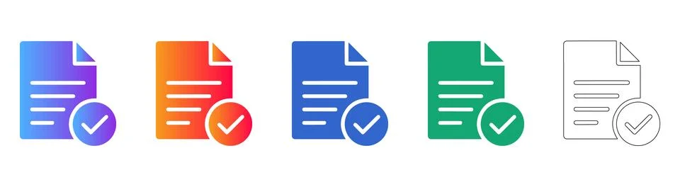 Document Approval Checkmark Icon Set 스톡 일러스트