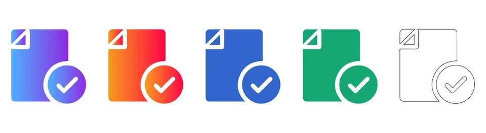 Document Approval Checkmark Icon Set Stock Illustration
