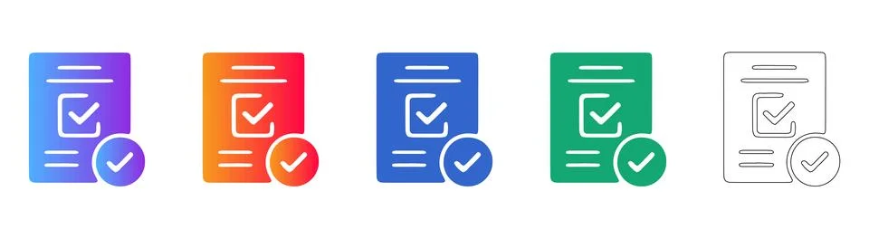 Document approval checkmark icon set イラスト素材