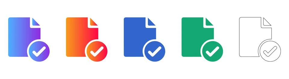 Document Approval Checkmark Icons Иллюстрация