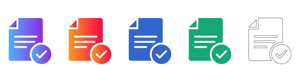 Document Approval Checkmark Icons Stock Illustration