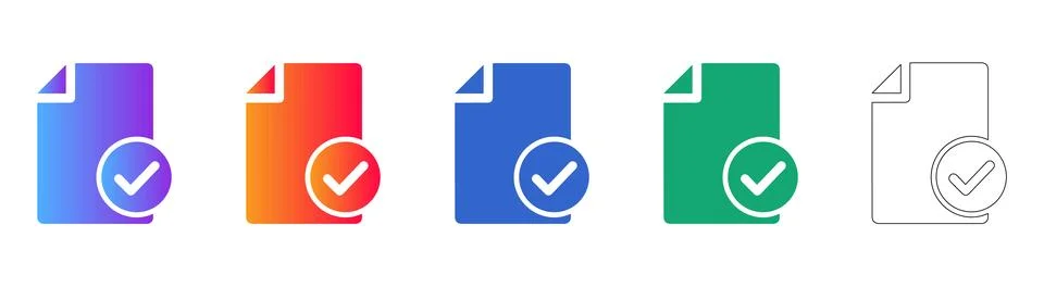 Document Approval Checkmark Icons Illustrazione stock