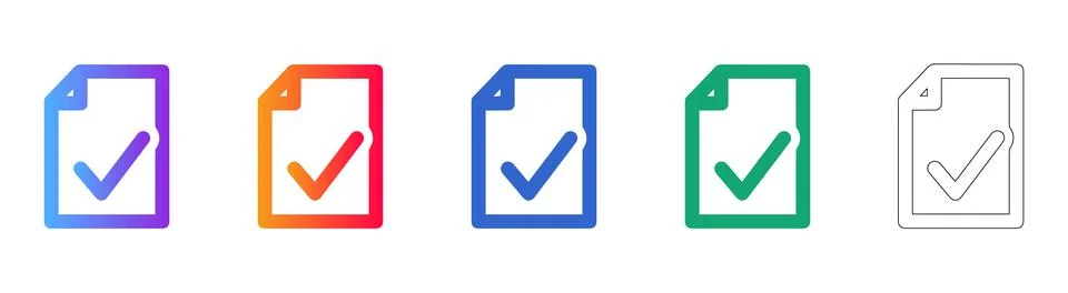 Document Approval Icon Set with Checkmark Symbols Stockillustratie