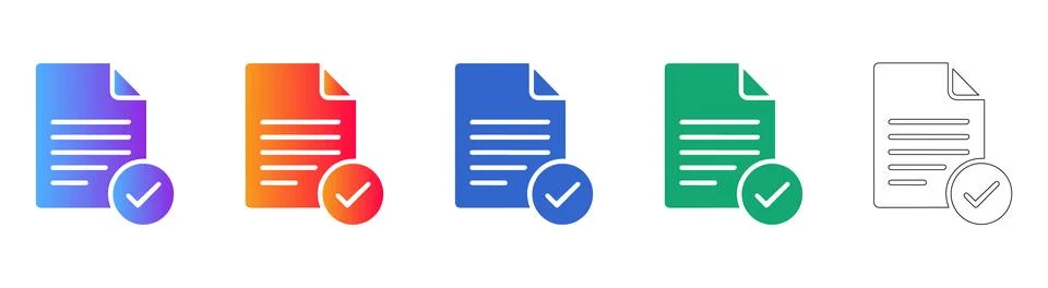 Document Approval Icon Set in Colorful Gradient and Outline Stockillustratie