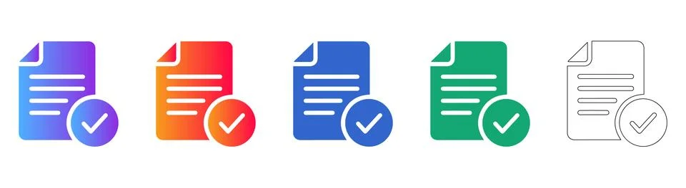 Document Approval Icon Set in Gradient and Outline Styles Stock Illustration
