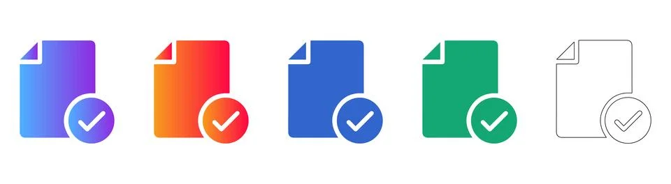 Document Approval Icon Set in Gradient Styles Stockillustratie