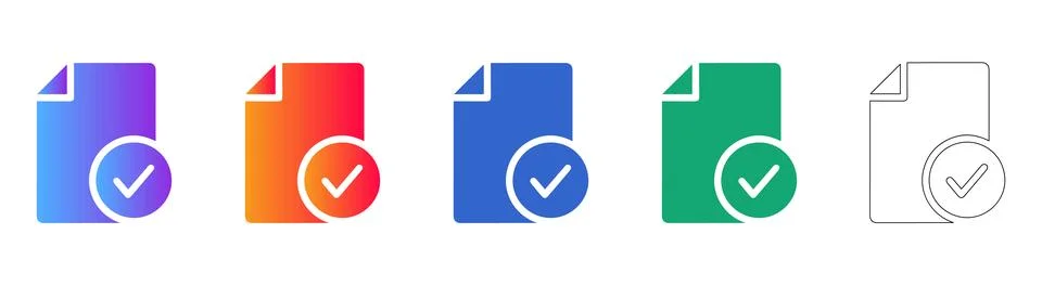 Document Approval Icon Set 库存插图