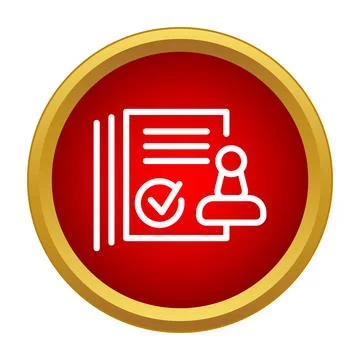 Document approval icon with stamp and check mark Stock Illustration