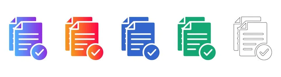 Document Approval Icons Set in Gradient and Line Styles Illustrazione stock