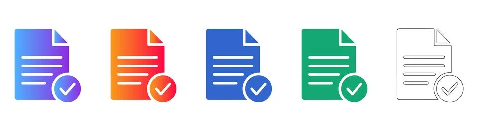 Document Approval Icons Set in Multiple Styles Illustrazione stock