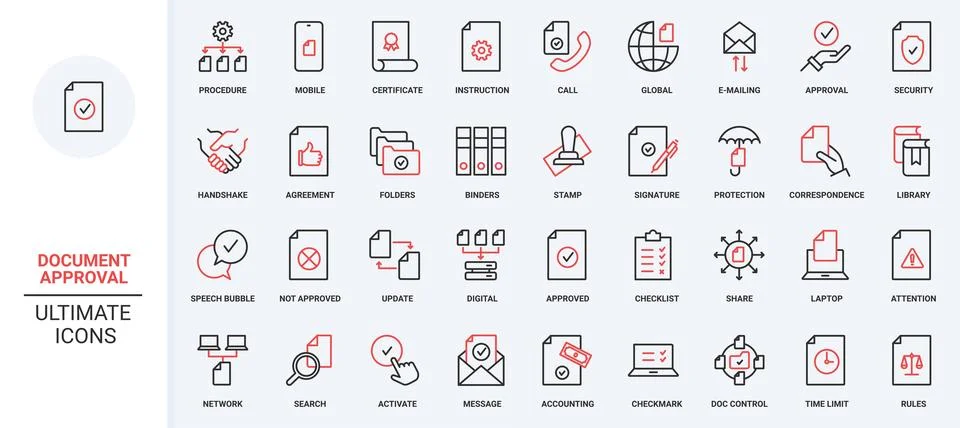 Document approval, message, email and call control and confirm procedure line Stock Illustration