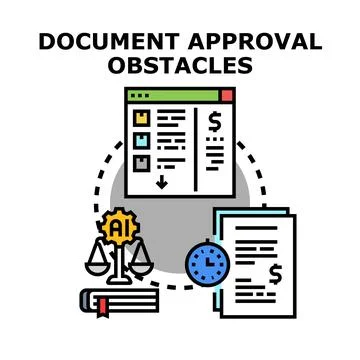 Document approval obstacles and challenges concept Stock Illustration