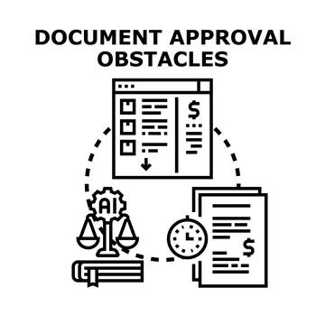 Document approval obstacles and challenges concept Stock Illustration