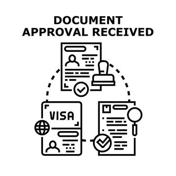 Document approval received and visa application process 库存插图