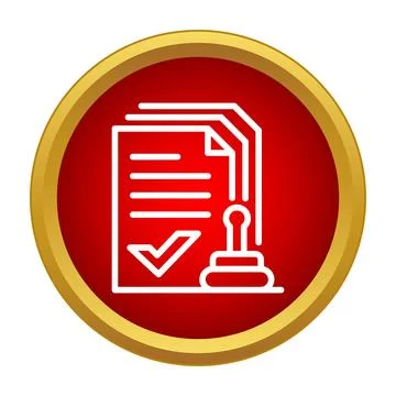 Document approval stamp icon in red circle Stock Illustration
