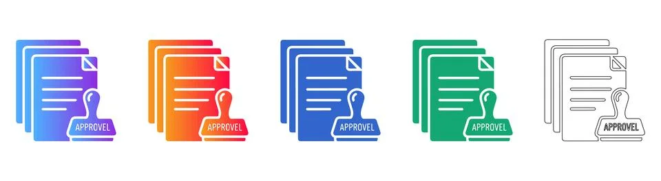 Document Approval Stamp Icon Set Stock Illustration