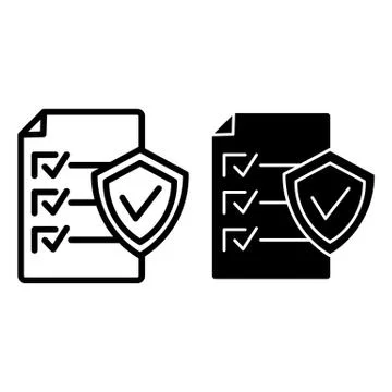 Document approve line and glyph icon. Checklist with shield vector illustration 스톡 일러스트