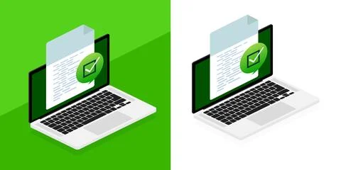 Document approved icon. Check mark. Confirmed online document Stock Illustration