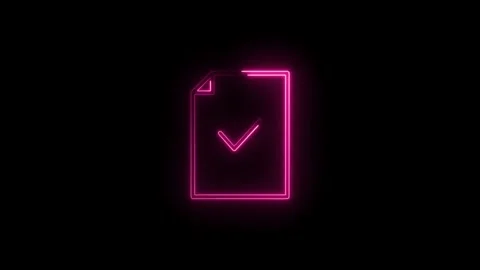Document approved with neon pink check mark glow over black background moti.. Stock Footage 314536586
