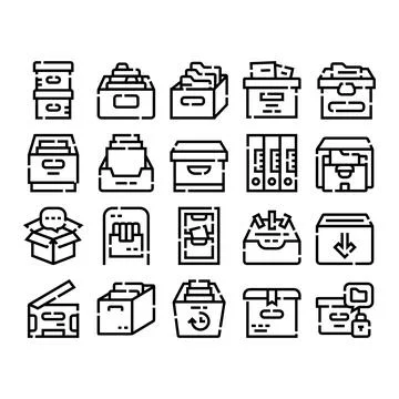Document archive storage and organization line icons Stock Illustration