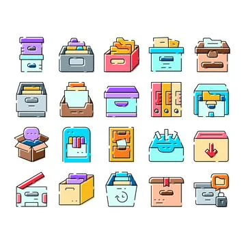 Document archiving and organization boxes collection Stock Illustration