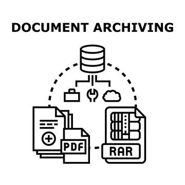 Document archiving process storing digital information management Stock Illustration