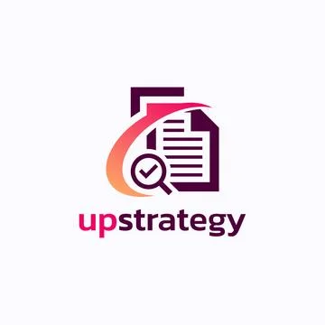 Document arrow logo design vector. Progress strategy research symbol template Stock Illustration