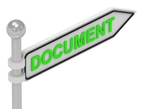 DOCUMENT arrow sign with letters on isolated white background Stock Illustration