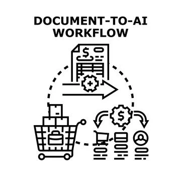 Document to artificial intelligence workflow processing data Stock Illustration